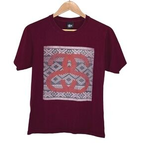 Stussy Burgundy Double S Link Knit Graphic T-Shirt Mens Small Streetwear 90s Y2K